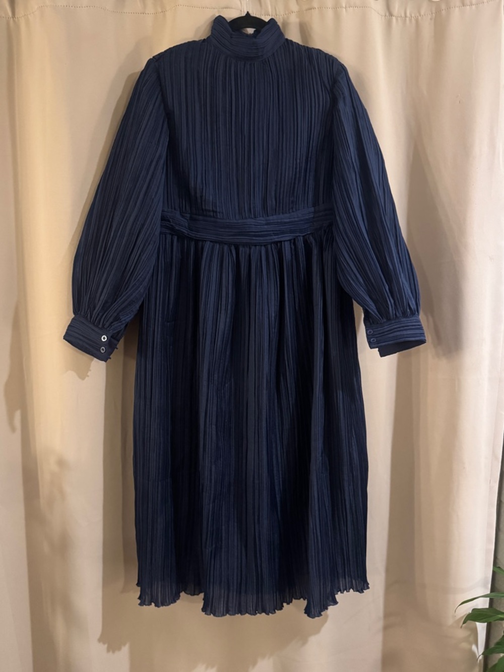 NWT Pluswear Navy Pleated High-Neck Midi Dress